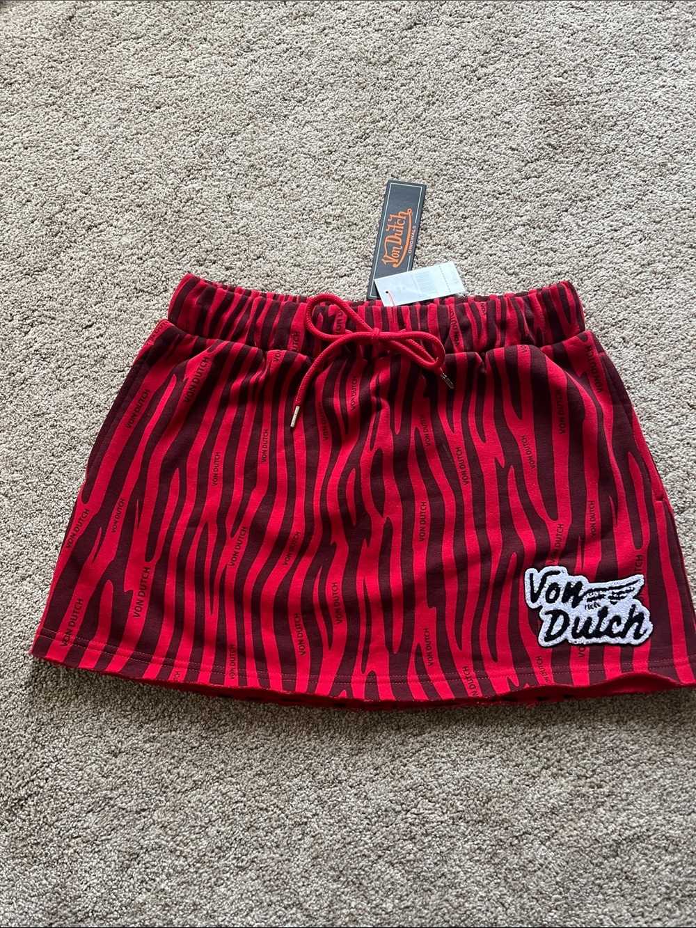 Von Dutch Red and Black Zebra-Stripe Mini Skirt